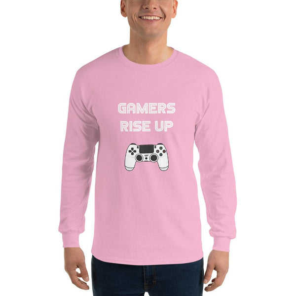 Gamers Rise Up Long Sleeve T-Shirt shopyourmeme Light Pink S 