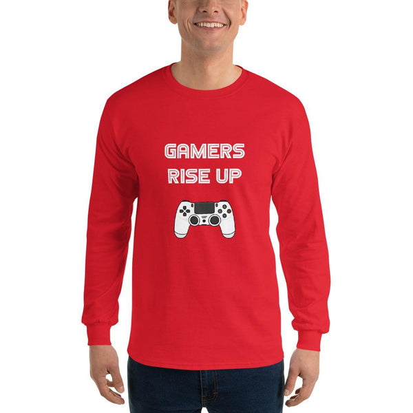 Gamers Rise Up Long Sleeve T-Shirt shopyourmeme Red S 
