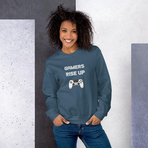 Gamers Rise Up Sweatshirt shopyourmeme Indigo Blue S 