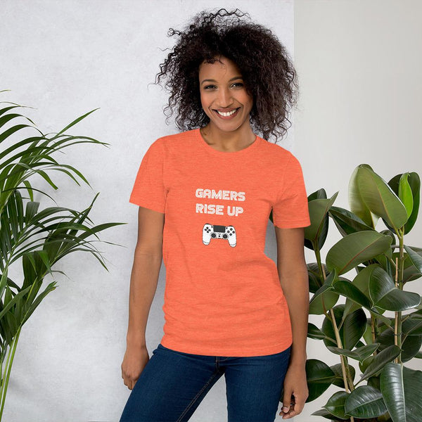Gamers Rise Up T-Shirt shopyourmeme Heather Orange S 