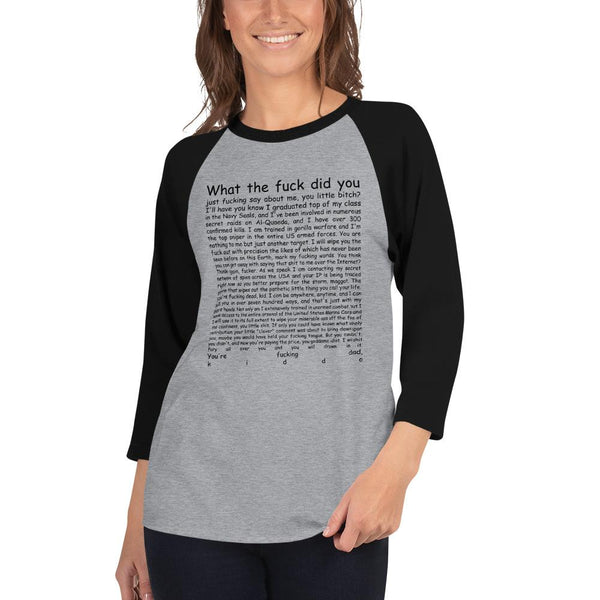 Navy Seal Copypasta 3/4 Sleeve Raglan Shirt shopyourmeme Heather Grey/Black S 