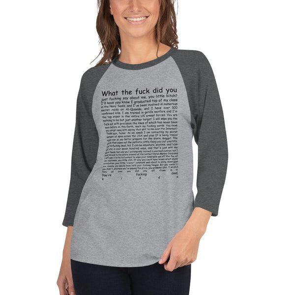 Navy Seal Copypasta 3/4 Sleeve Raglan Shirt shopyourmeme Heather Grey/Heather Charcoal S 