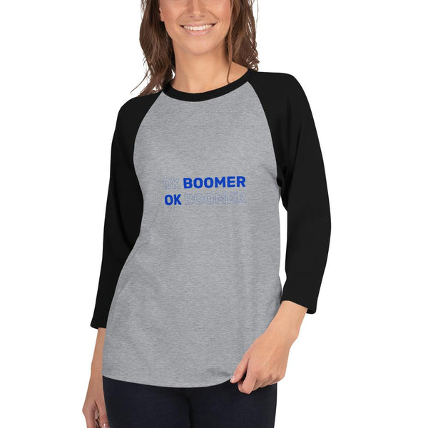 OK Boomer 3/4 Sleeve Raglan Shirt The Meme Store Heather Grey/Black S 