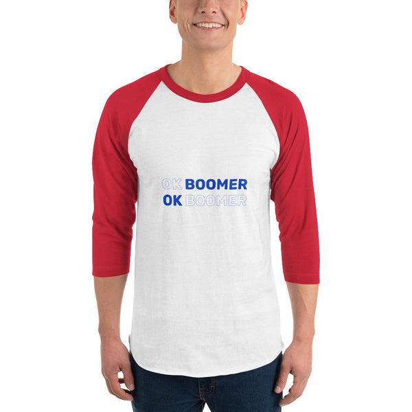 OK Boomer 3/4 Sleeve Raglan Shirt The Meme Store White/Red XS 