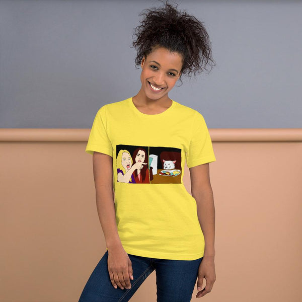 Woman Yelling at a Cat T-Shirt The Meme Store Yellow S 