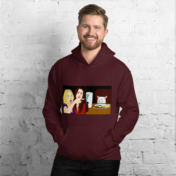Women Yelling At A Cat Hoodie The Meme Store Maroon S 