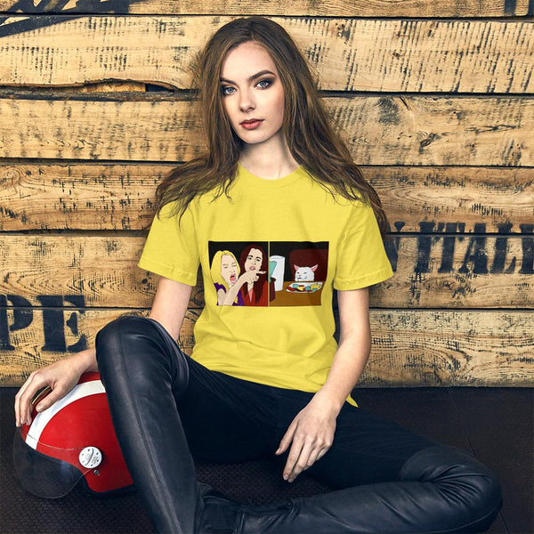 Women Yelling At A Cat T-Shirt The Meme Store Yellow S 