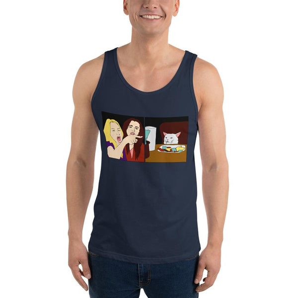 Women Yelling At A Cat Tank Top The Meme Store Navy XS 